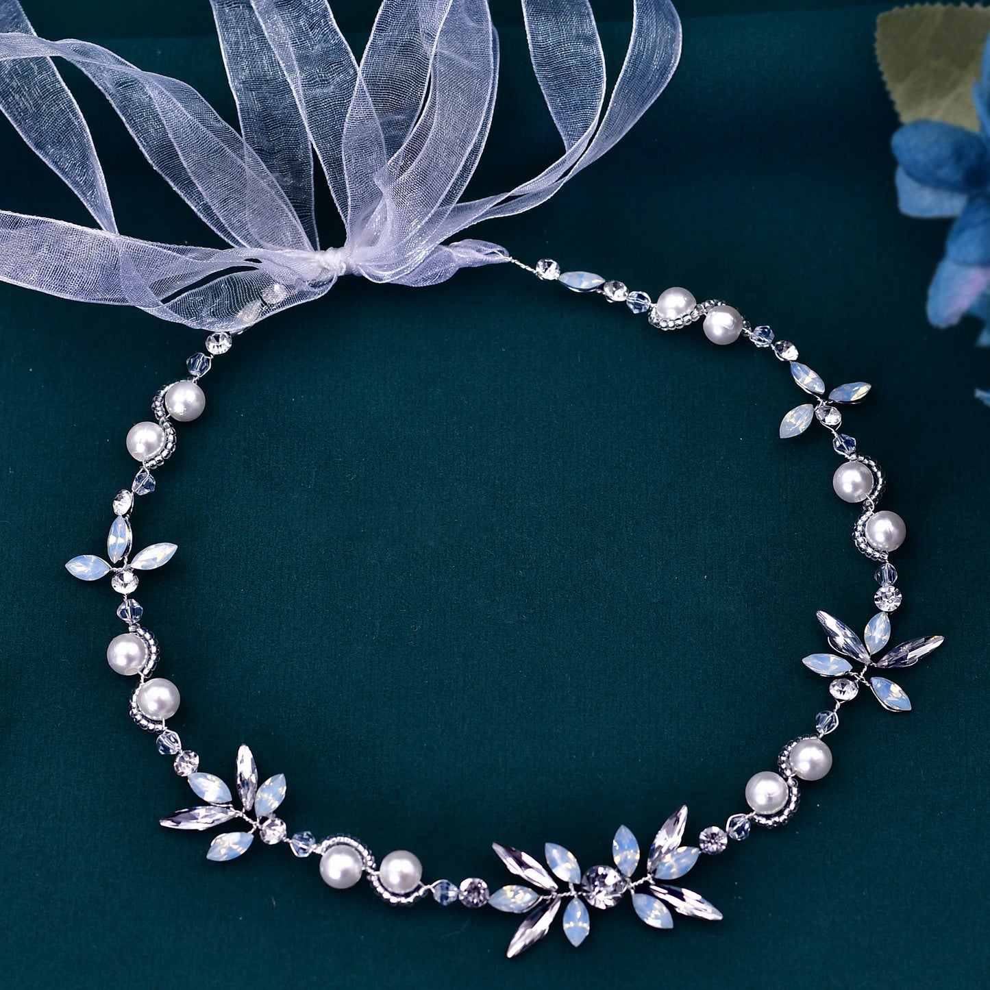BRIDELLA BHP132 Bridal Hair Accessories Pearl Crystal Headbands for Woman Wedding Headpieces Bride Girls Headwear Beaded Tiara with Ribbon