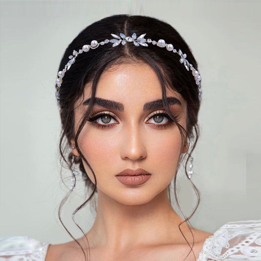 BRIDELLA BHP132 Bridal Hair Accessories Pearl Crystal Headbands for Woman Wedding Headpieces Bride Girls Headwear Beaded Tiara with Ribbon
