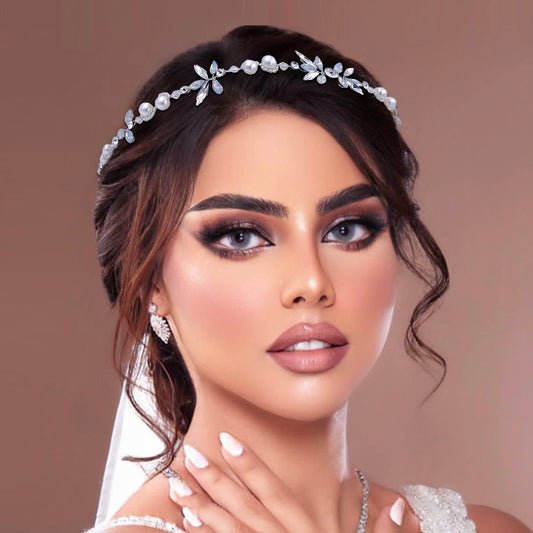 BHP132-S silver rhinestone pearl tiara