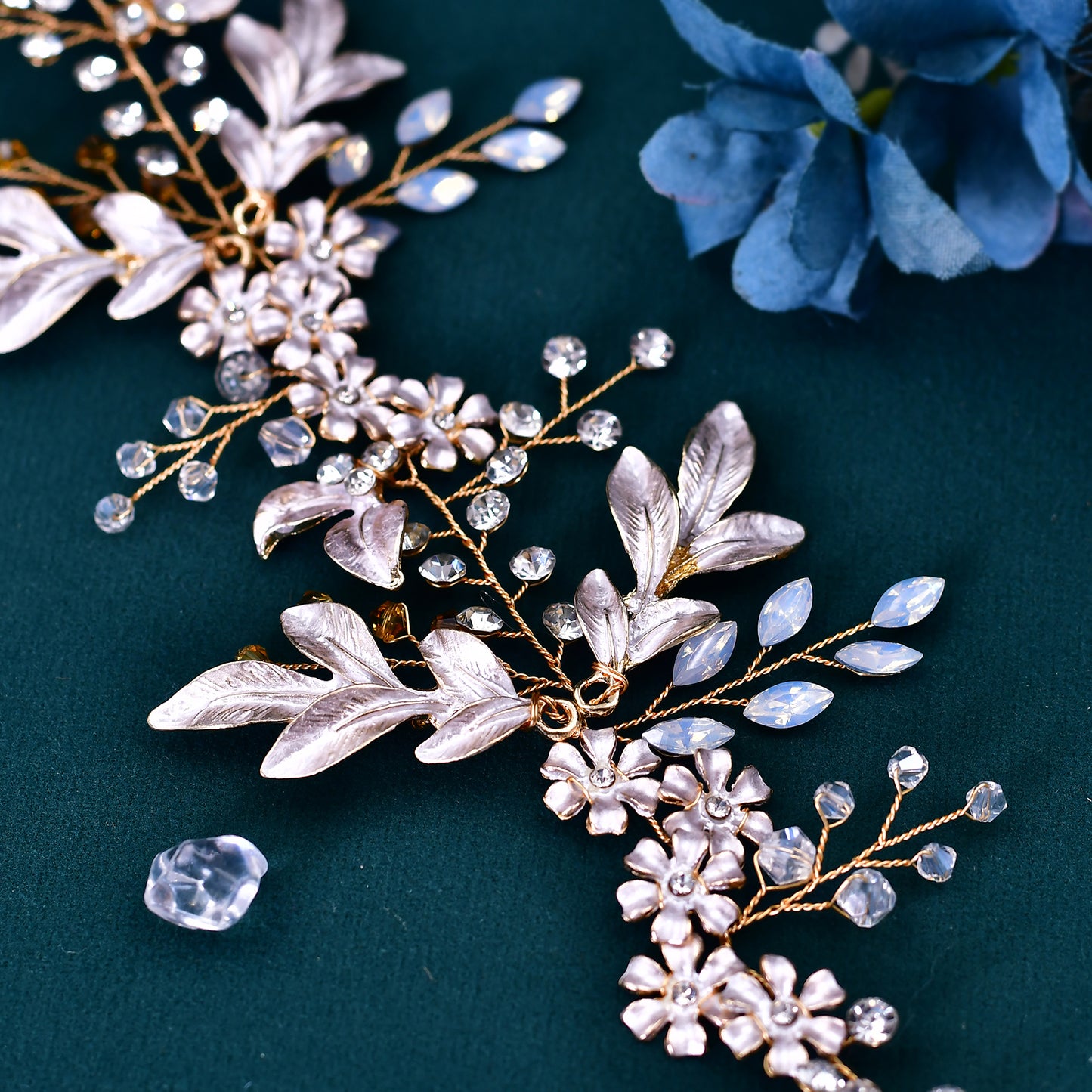 BRIDELLA BHP278  Handmade Gold Daydreaming Diamond Studded Bridal Headband with Crystal Beads Wedding Hair Accessories with Ribbons High-end Bridal Hair Accessories