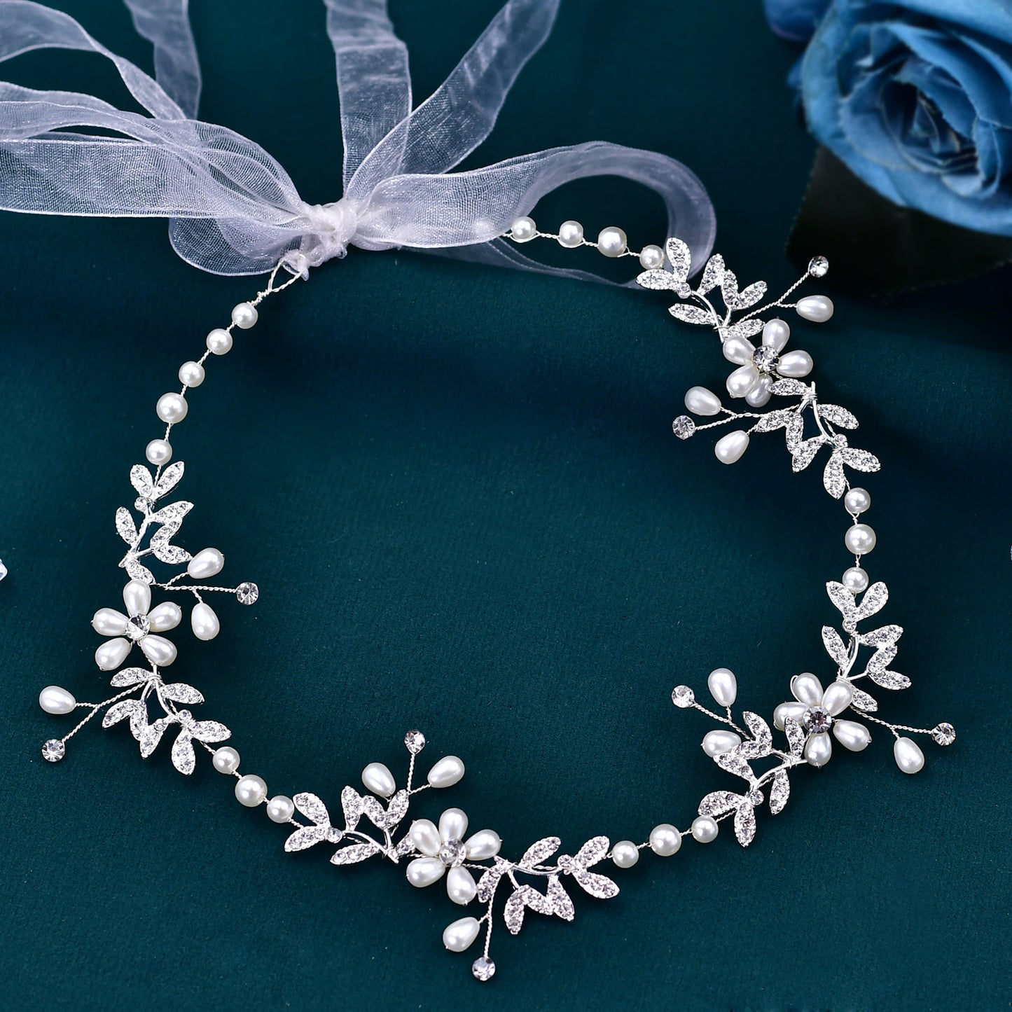 BRIDELLA BHP152  Wedding Headband Hair Accessories Pearl Alloy Leaf Headpiece for Bride Woman Headwear Girls Hairband for Party