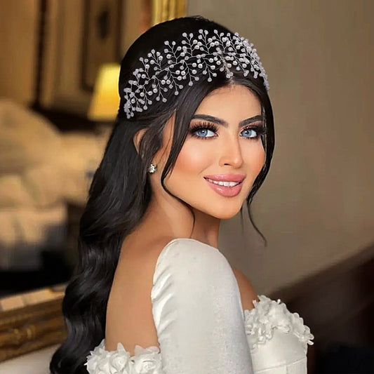 BRIDELLA BHP55 Pearl Crystal Bridal Headband Wedding Headpiece for Woman Handmade Brides Tiara Pageant Headdress Girls Hair Piece