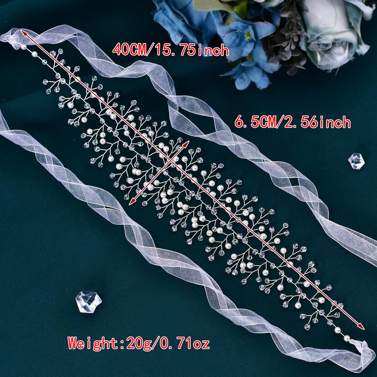 BRIDELLA BHP55 Pearl Crystal Bridal Headband Wedding Headpiece for Woman Handmade Brides Tiara Pageant Headdress Girls Hair Piece