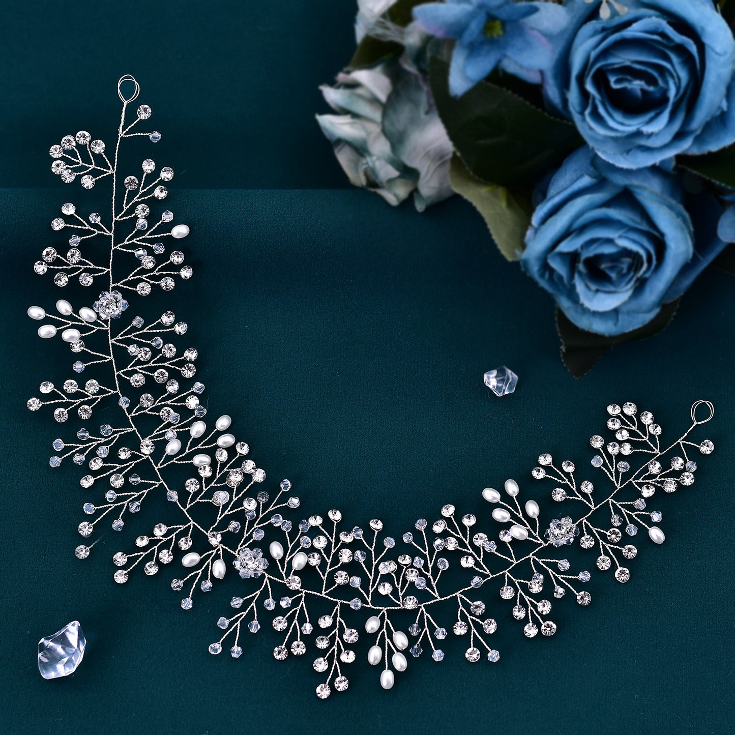 BRIDELLA BHP10 Wedding Hair Accessories Jewelry Handmade Bride Headpiece Crystal Bridal Tiara Pearl Headband for Woman Girls
