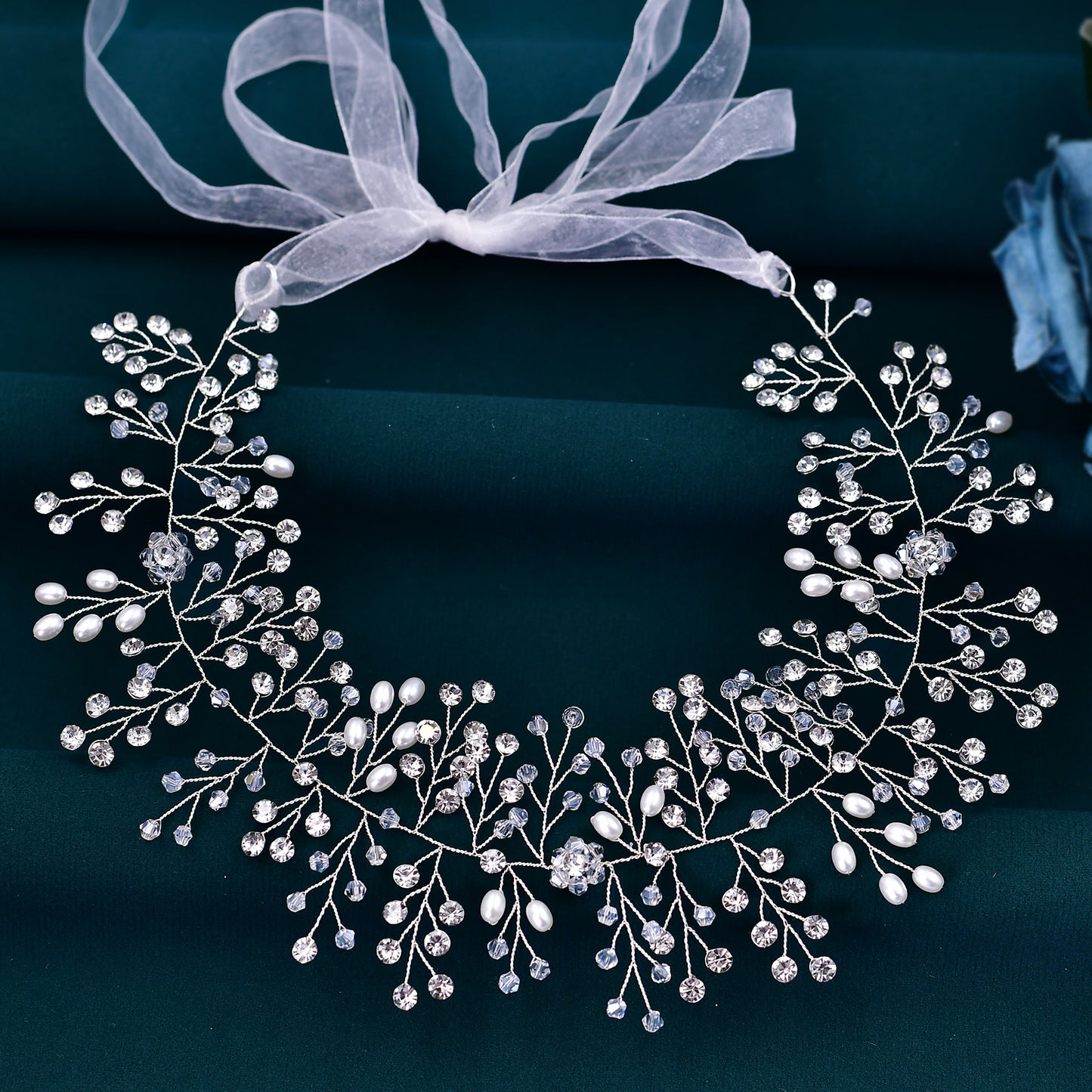 BRIDELLA BHP10 Wedding Hair Accessories Jewelry Handmade Bride Headpiece Crystal Bridal Tiara Pearl Headband for Woman Girls