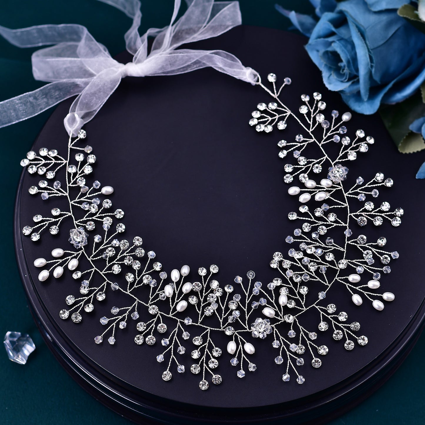 BRIDELLA BHP10 Wedding Hair Accessories Jewelry Handmade Bride Headpiece Crystal Bridal Tiara Pearl Headband for Woman Girls