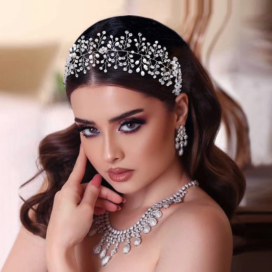 BRIDELLA BHP10 Wedding Hair Accessories Jewelry Handmade Bride Headpiece Crystal Bridal Tiara Pearl Headband for Woman Girls