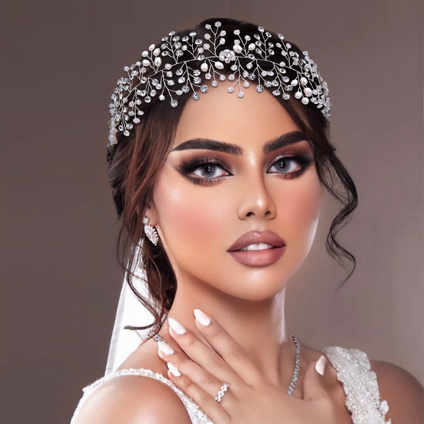 BRIDELLA BHP10 Wedding Hair Accessories Jewelry Handmade Bride Headpiece Crystal Bridal Tiara Pearl Headband for Woman Girls
