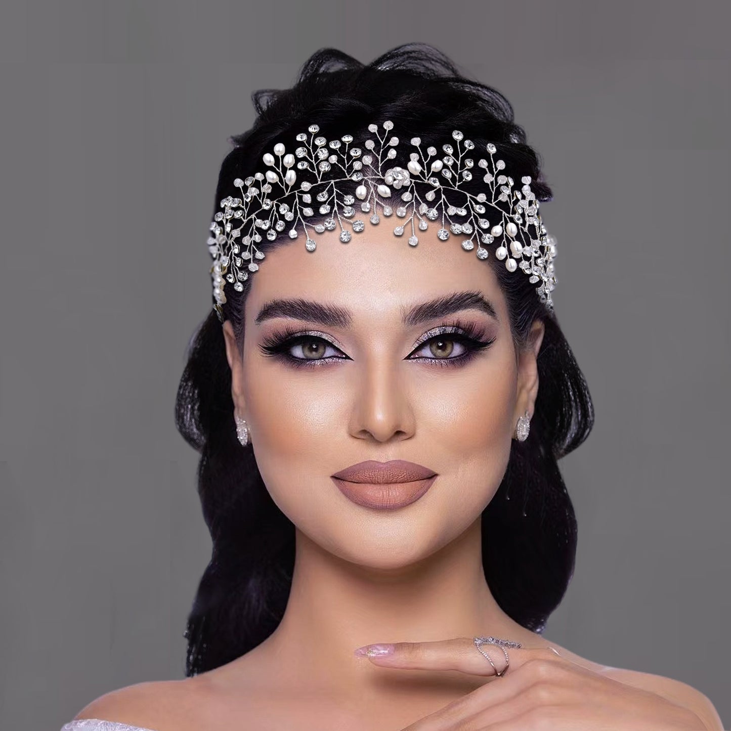 BRIDELLA BHP10 Wedding Hair Accessories Jewelry Handmade Bride Headpiece Crystal Bridal Tiara Pearl Headband for Woman Girls