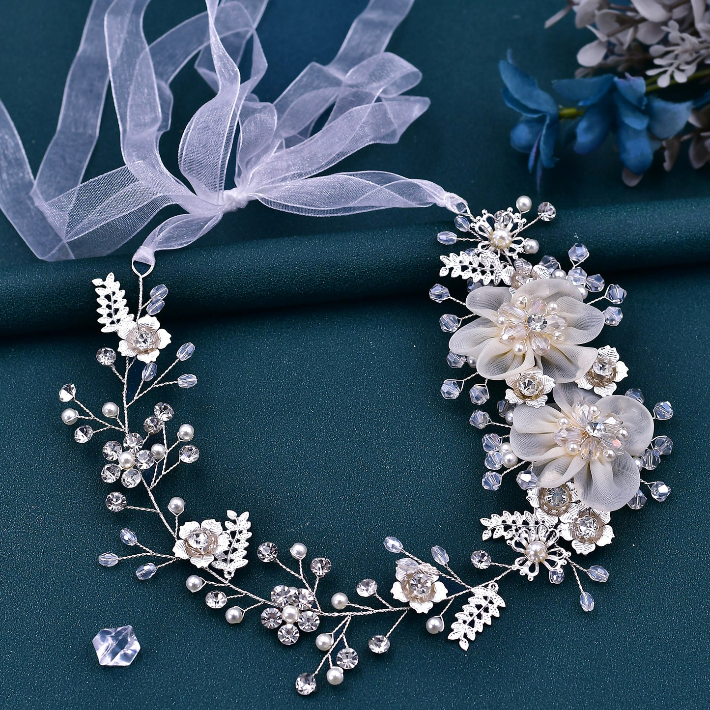 BRIDELLA BHP275 Bride Headdress Organza Flower Headpiece Hair Accessories for Wedding Woman Head Jewelry Bridal Hair Band