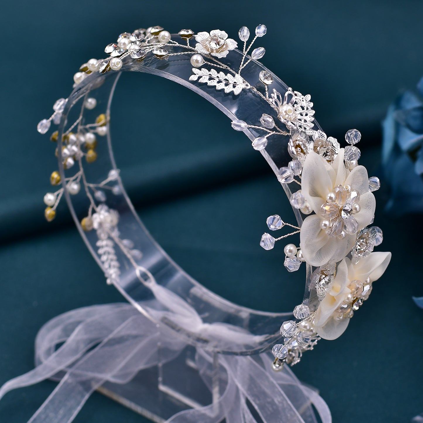 BRIDELLA BHP275 Bride Headdress Organza Flower Headpiece Hair Accessories for Wedding Woman Head Jewelry Bridal Hair Band