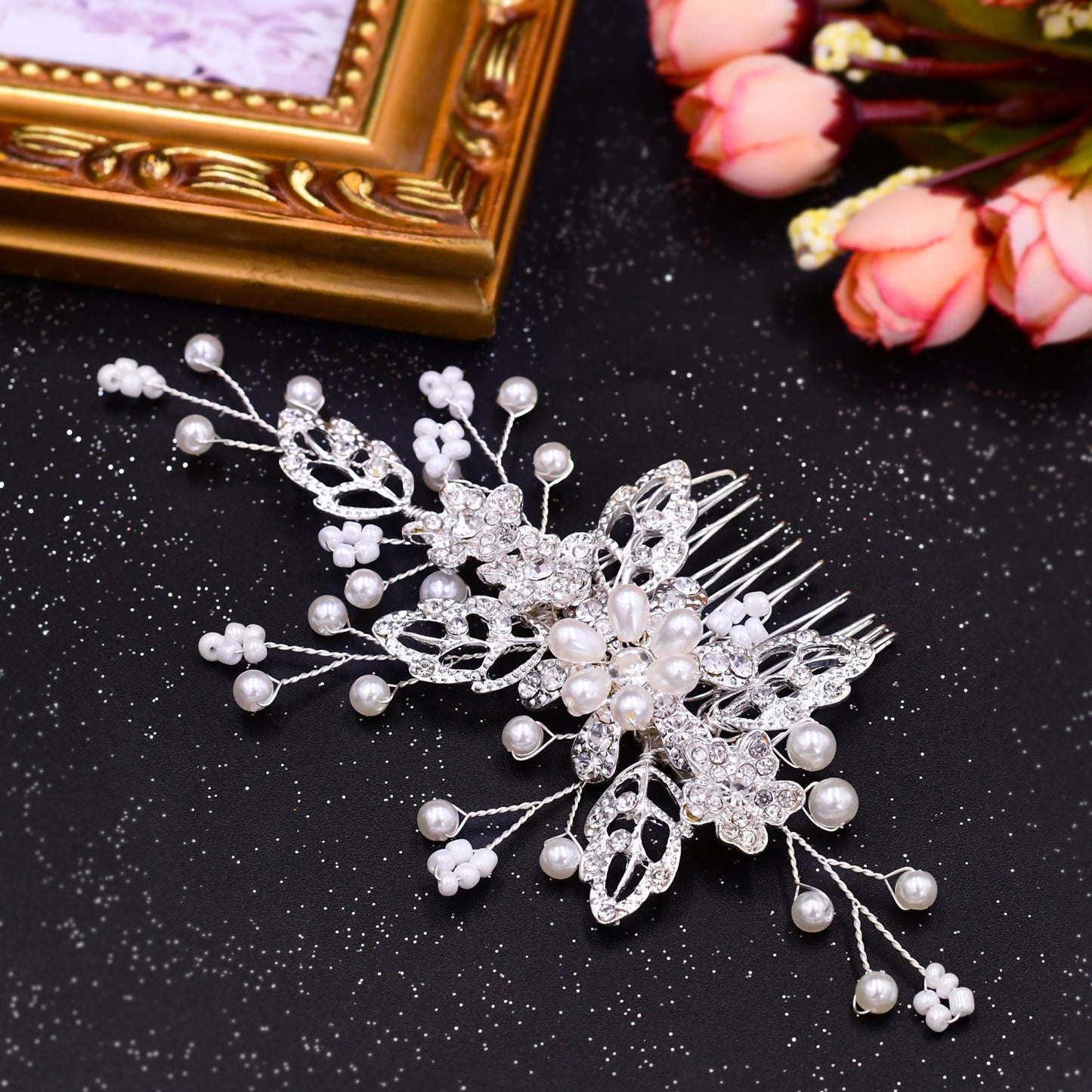 BRIDELLA BHP342  Alloy Inlaid with Diamonds Comb Crystal Bridal Wedding Combs Woman Hair Accessories Girls Bridesmaid Headwear Hair Jewelry Headdress
