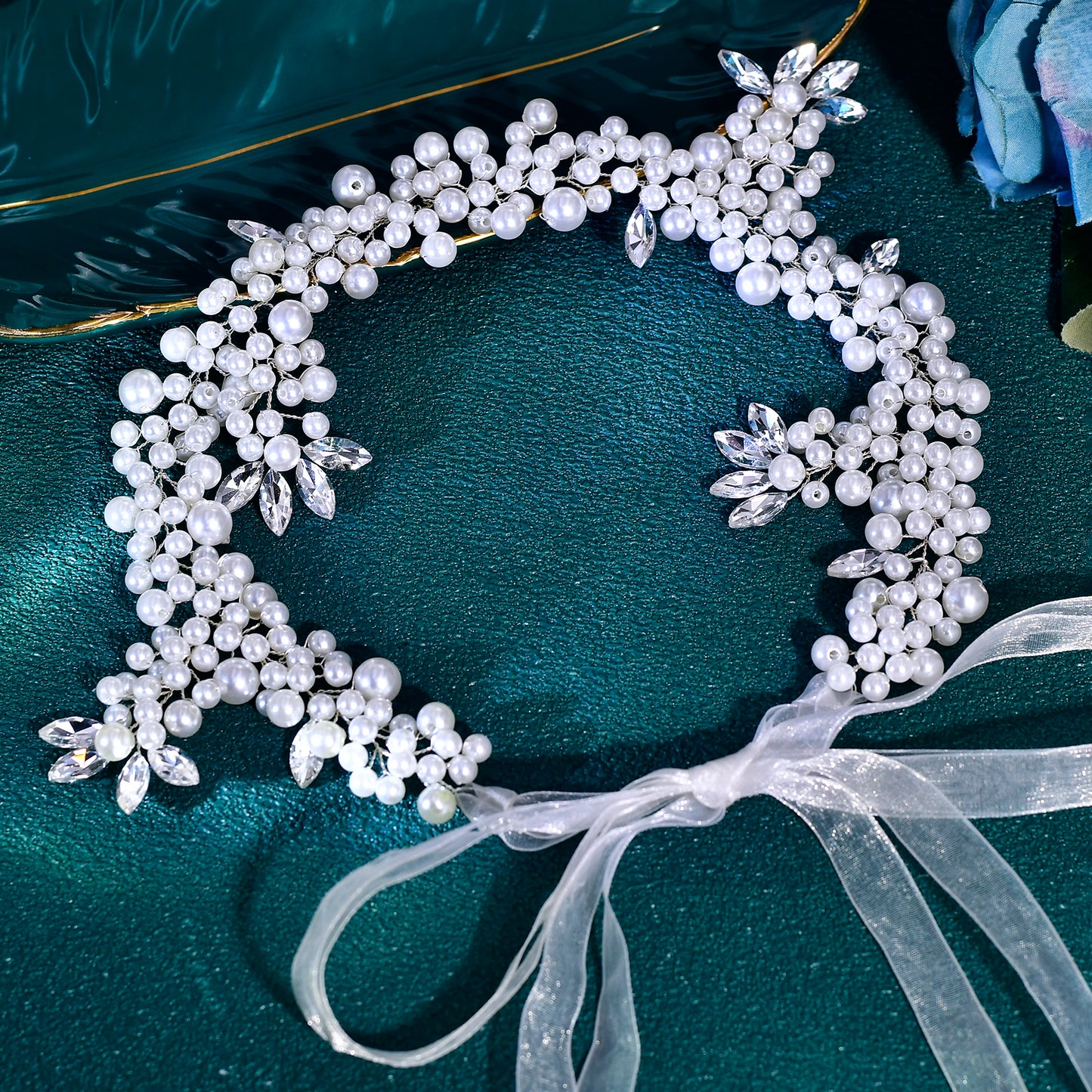 BRIDELLA BHP186 White Pearl Headband for Bride Woman Headdress Wedding Hair Accessories Rhinestone Headpieces Bridal Headwear