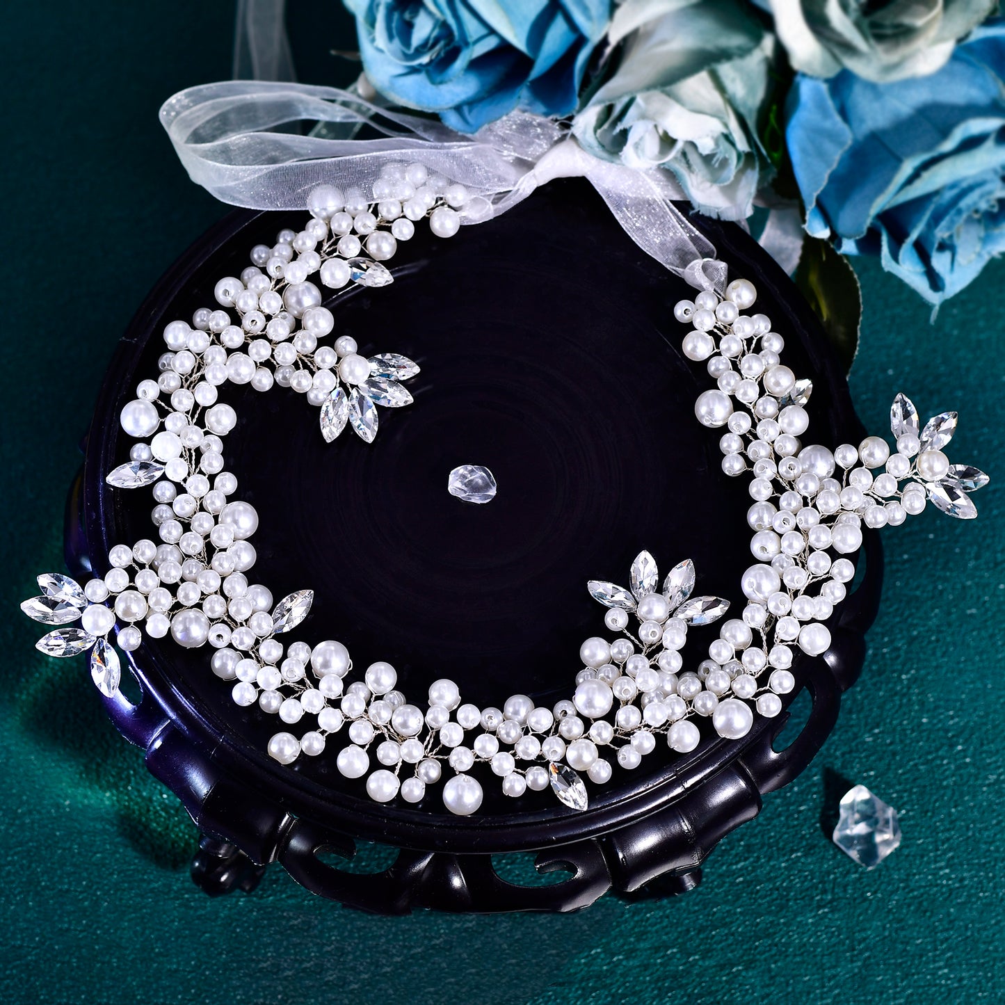 BRIDELLA BHP186 White Pearl Headband for Bride Woman Headdress Wedding Hair Accessories Rhinestone Headpieces Bridal Headwear