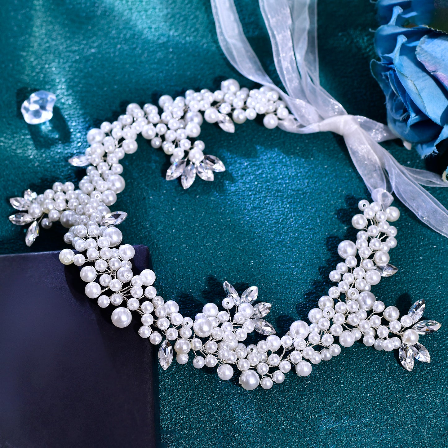 BRIDELLA BHP186 White Pearl Headband for Bride Woman Headdress Wedding Hair Accessories Rhinestone Headpieces Bridal Headwear