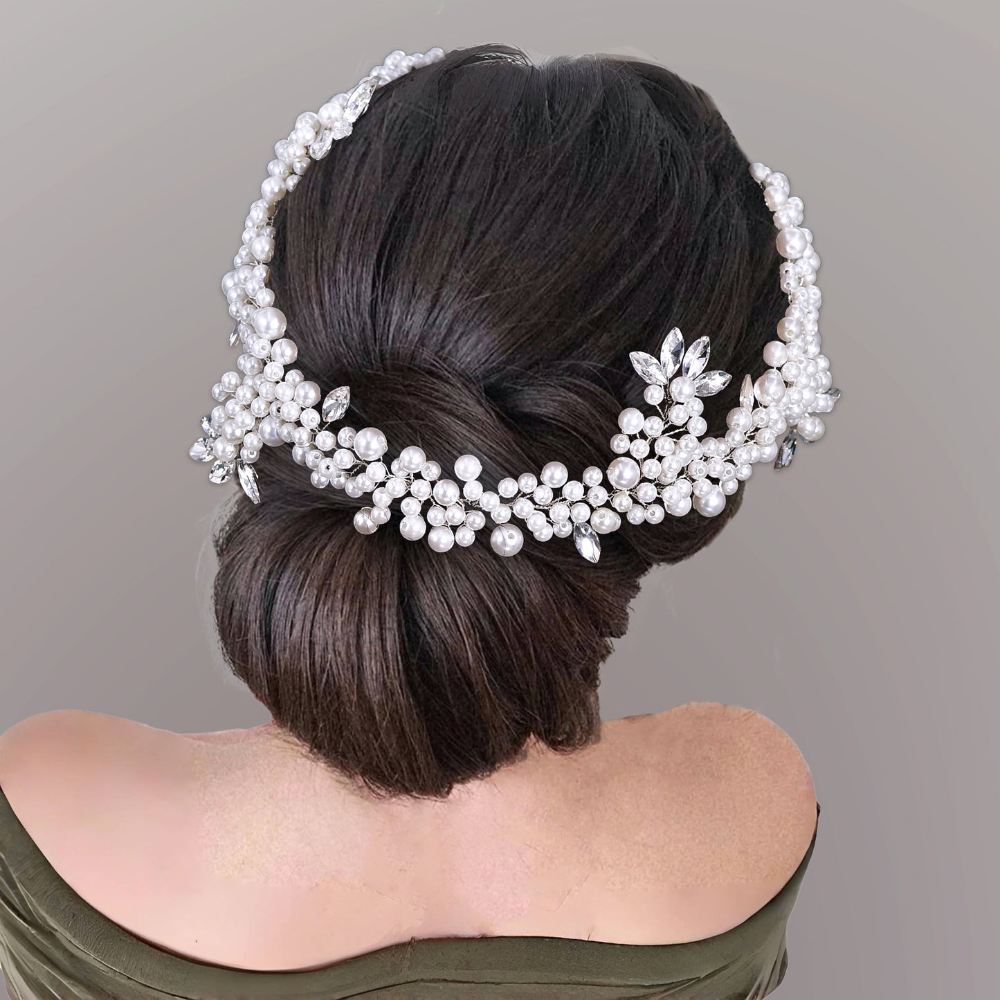 BRIDELLA BHP186 White Pearl Headband for Bride Woman Headdress Wedding Hair Accessories Rhinestone Headpieces Bridal Headwear