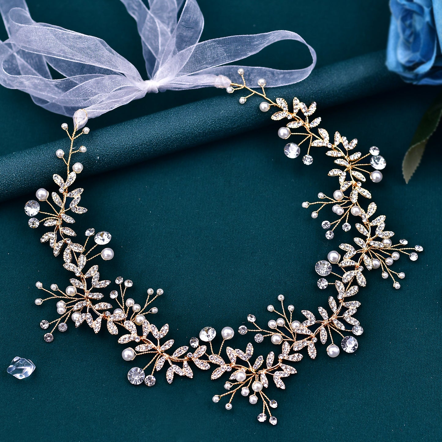 BRIDELLA BHP233  Wedding Rhinestone Headpieces Bride Hair Accessories Alloy Leaf Wedding Hair Vines Headband Wedding Hair Pieces