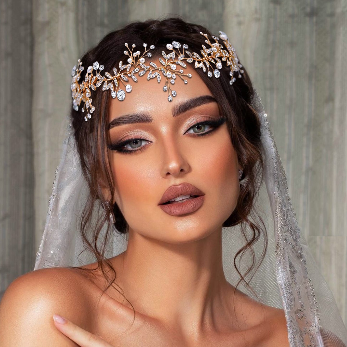 BRIDELLA BHP233  Wedding Rhinestone Headpieces Bride Hair Accessories Alloy Leaf Wedding Hair Vines Headband Wedding Hair Pieces