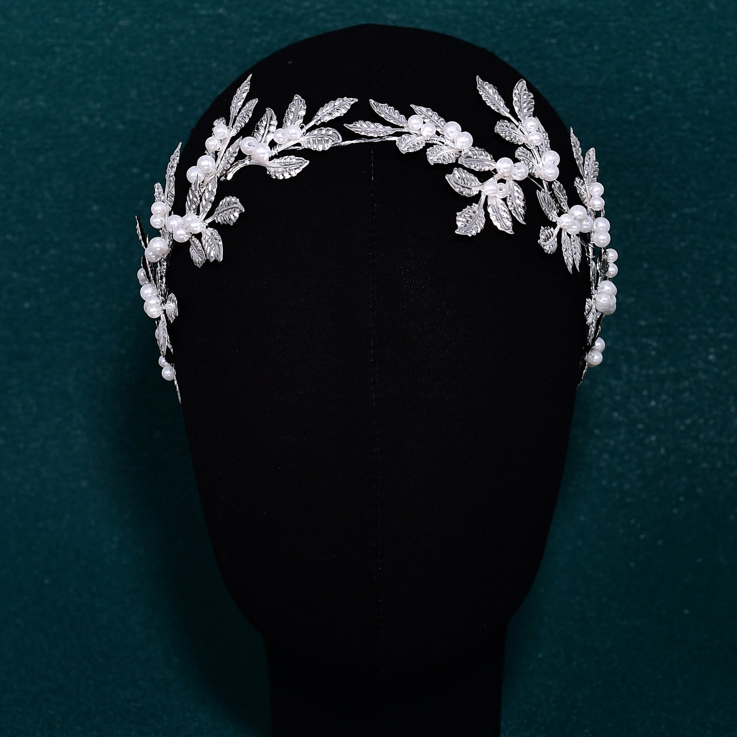 BRIDELLA BHP353 Wedding Bridal Headband Alloy Leaf Pearl Headpiece Multi Colored Handmade Hair Accessories Banquet Party Hairwear Ribbon