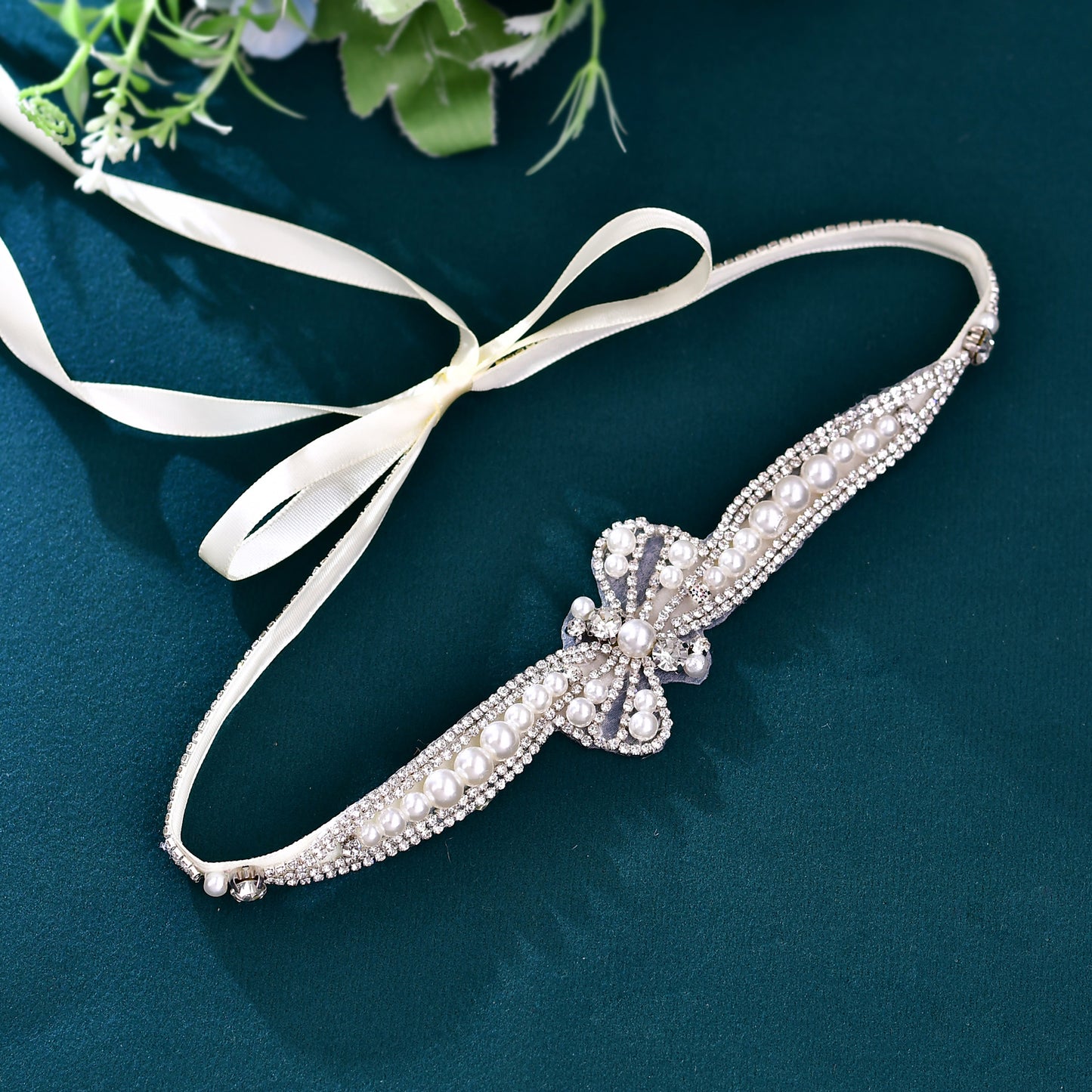 BRIDELLA BS97 Exquisite Bow Slimming Rhinestone Belt Compact And Fresh Silver Dress Belt