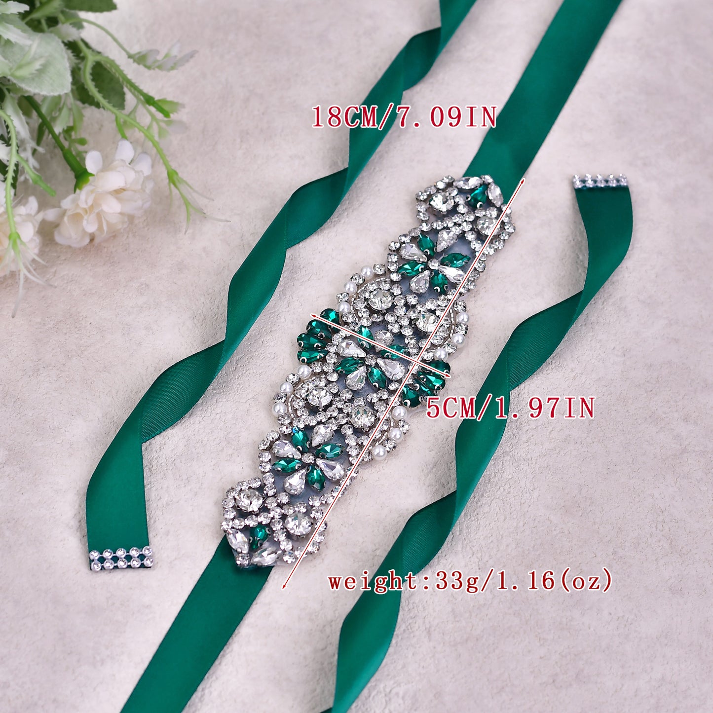 BRIDELLA BS104KL Exquisite Dress BeltGreen Diamond Wedding Accessory