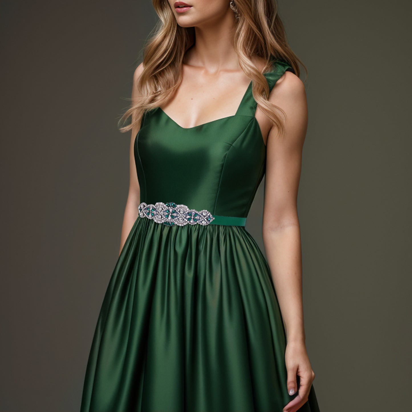 BRIDELLA BS104KL Exquisite Dress BeltGreen Diamond Wedding Accessory