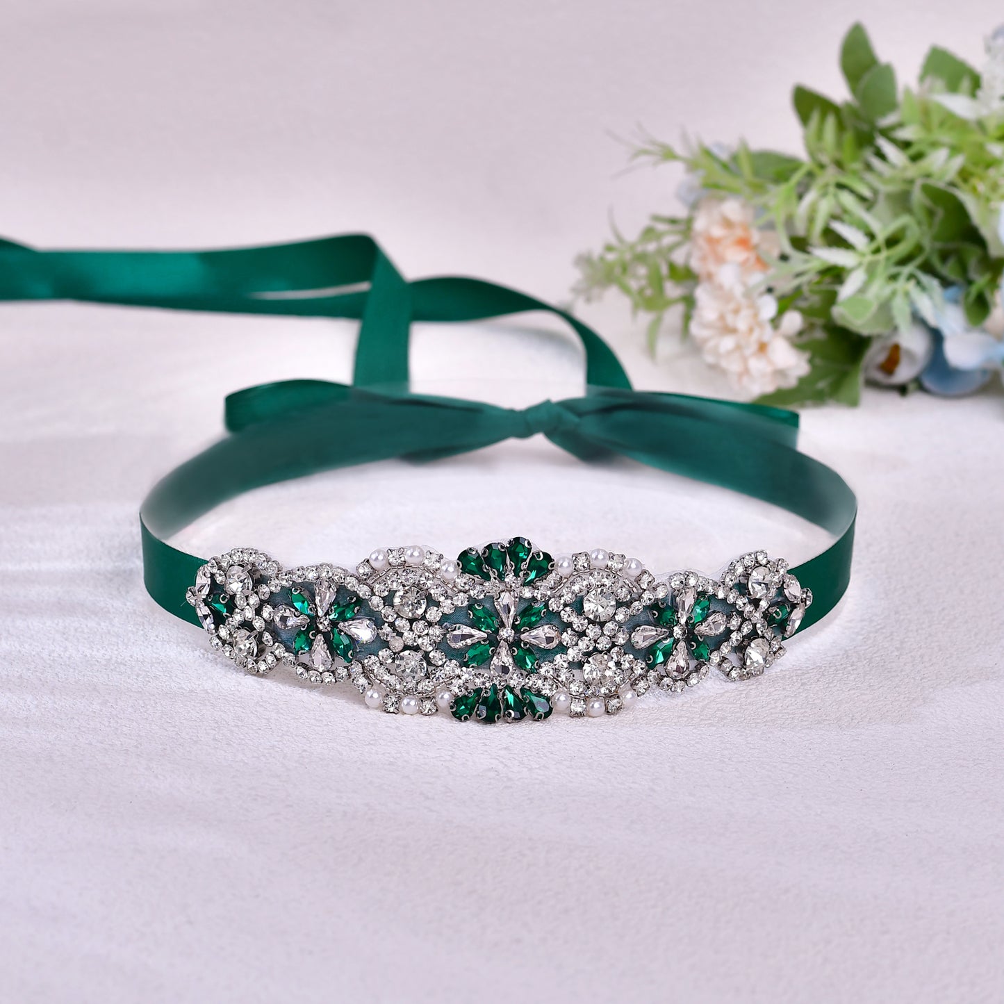 BRIDELLA BS104KL Exquisite Dress BeltGreen Diamond Wedding Accessory