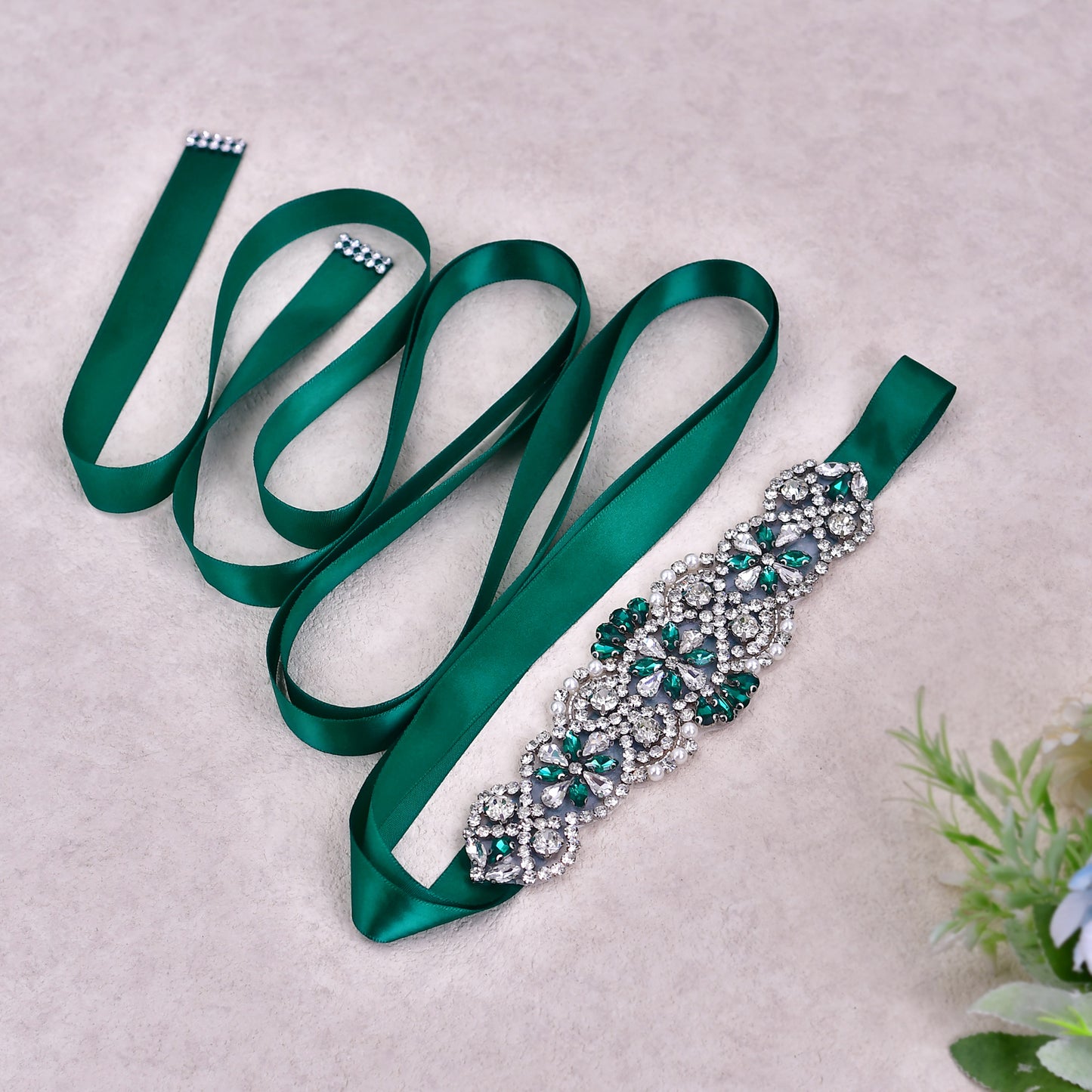 BRIDELLA BS104KL Exquisite Dress BeltGreen Diamond Wedding Accessory