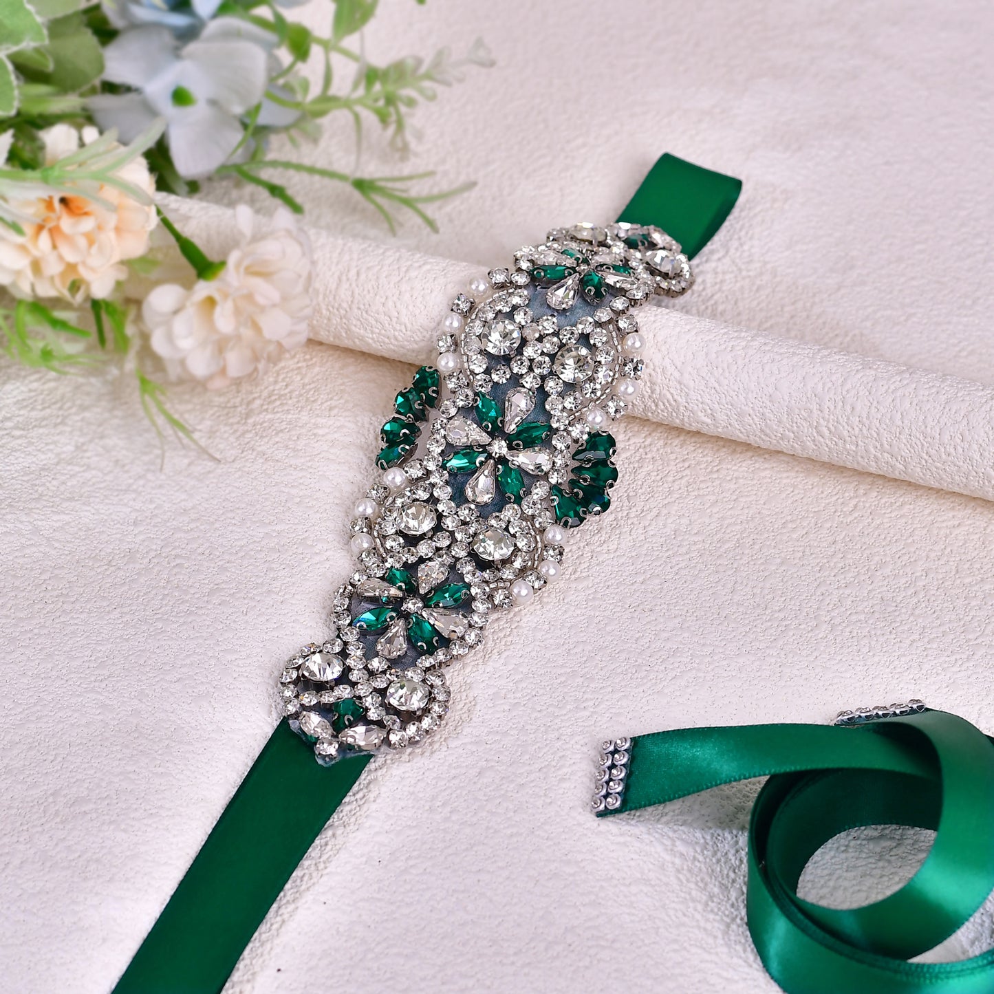 BRIDELLA BS104KL Exquisite Dress BeltGreen Diamond Wedding Accessory