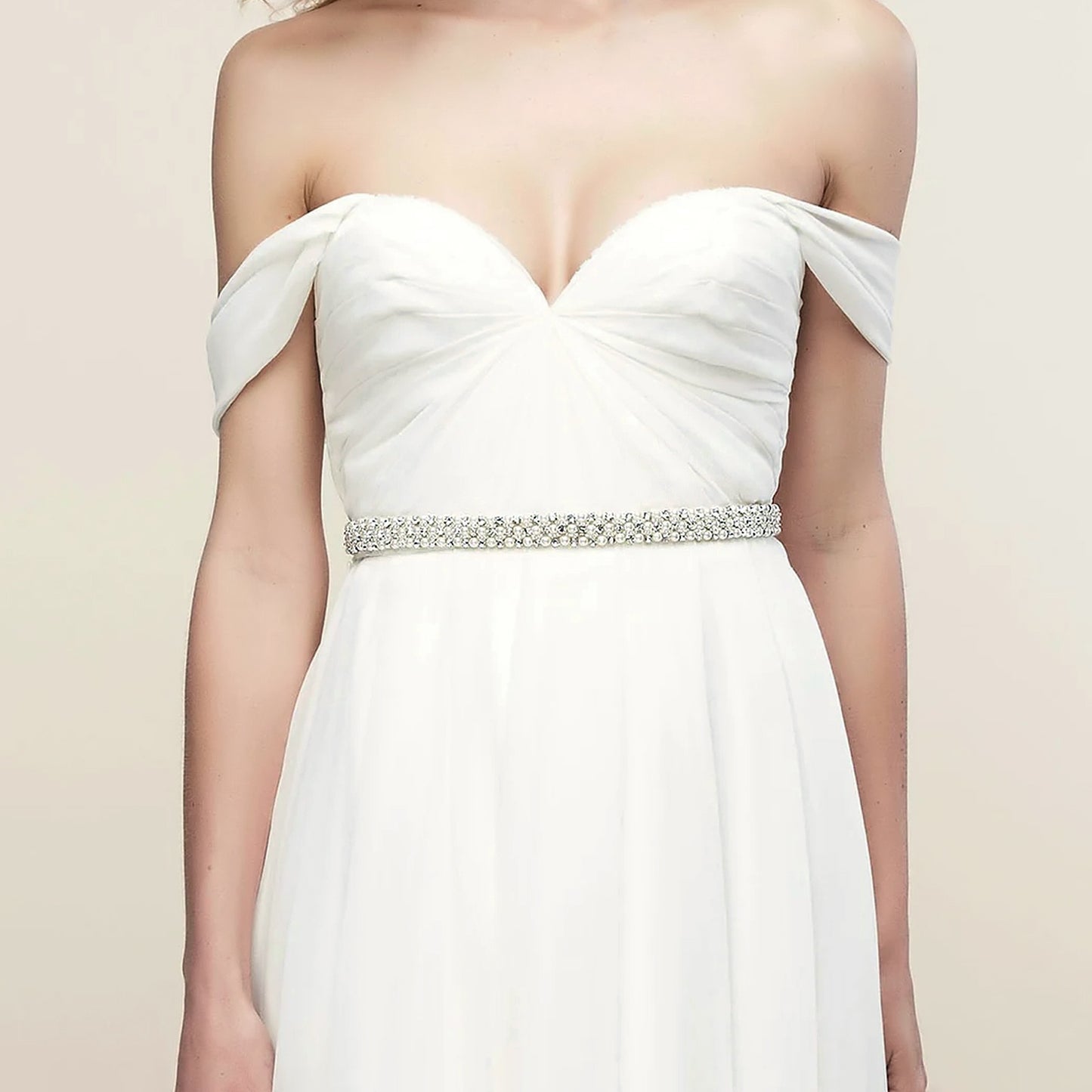 BRIDELLA BS134 Pure White Pearl Rhinestone Bridal Belt Adjustable Eternal Wedding Gift