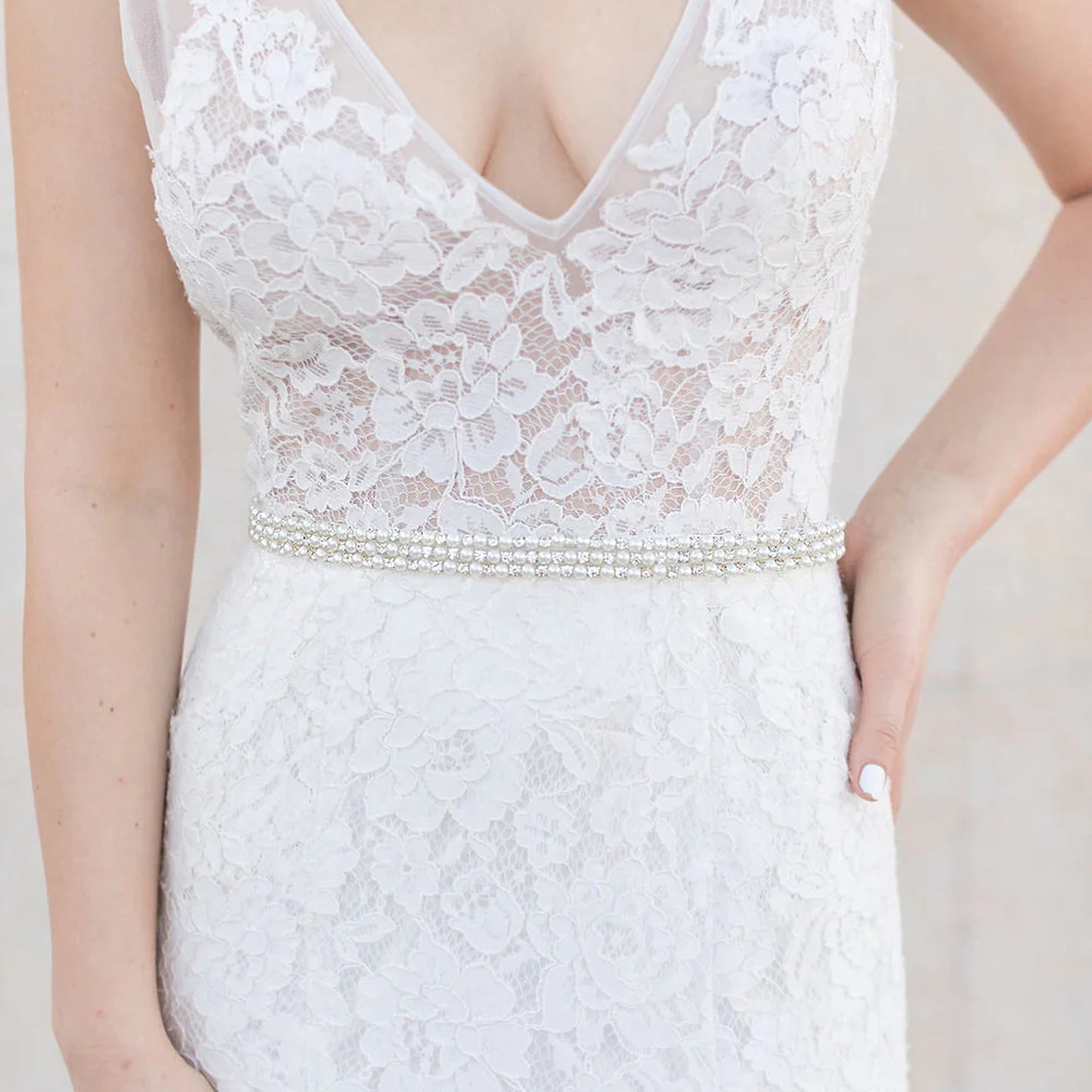 BRIDELLA BS134 Pure White Pearl Rhinestone Bridal Belt Adjustable Eternal Wedding Gift