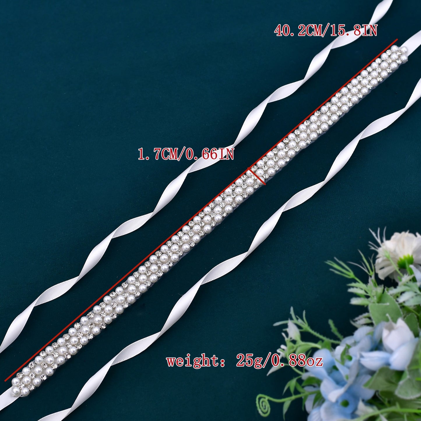 BRIDELLA BS134 Pure White Pearl Rhinestone Bridal Belt Adjustable Eternal Wedding Gift