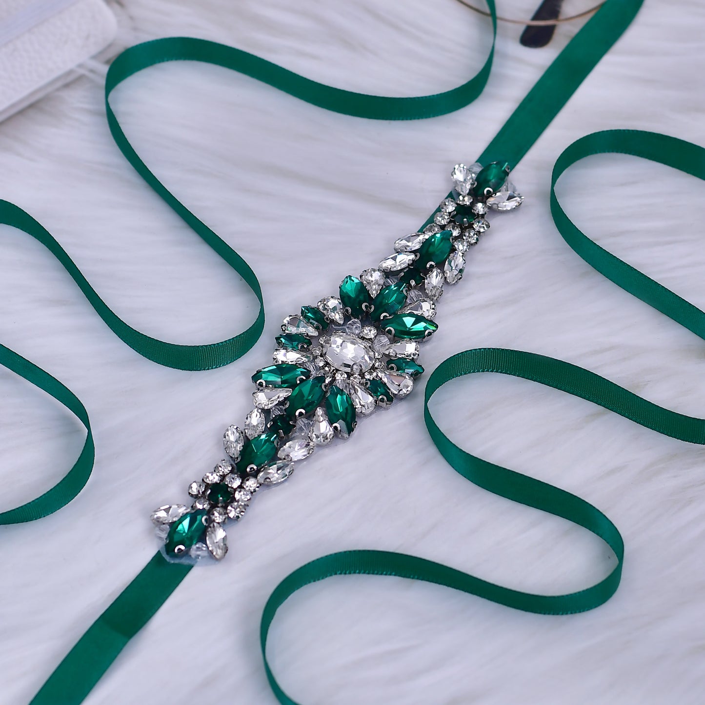 BRIDELLA BS142KL Vintage Emerald Crystal Fairy Tale Waist Accessory Extended Party And Dinner Belt