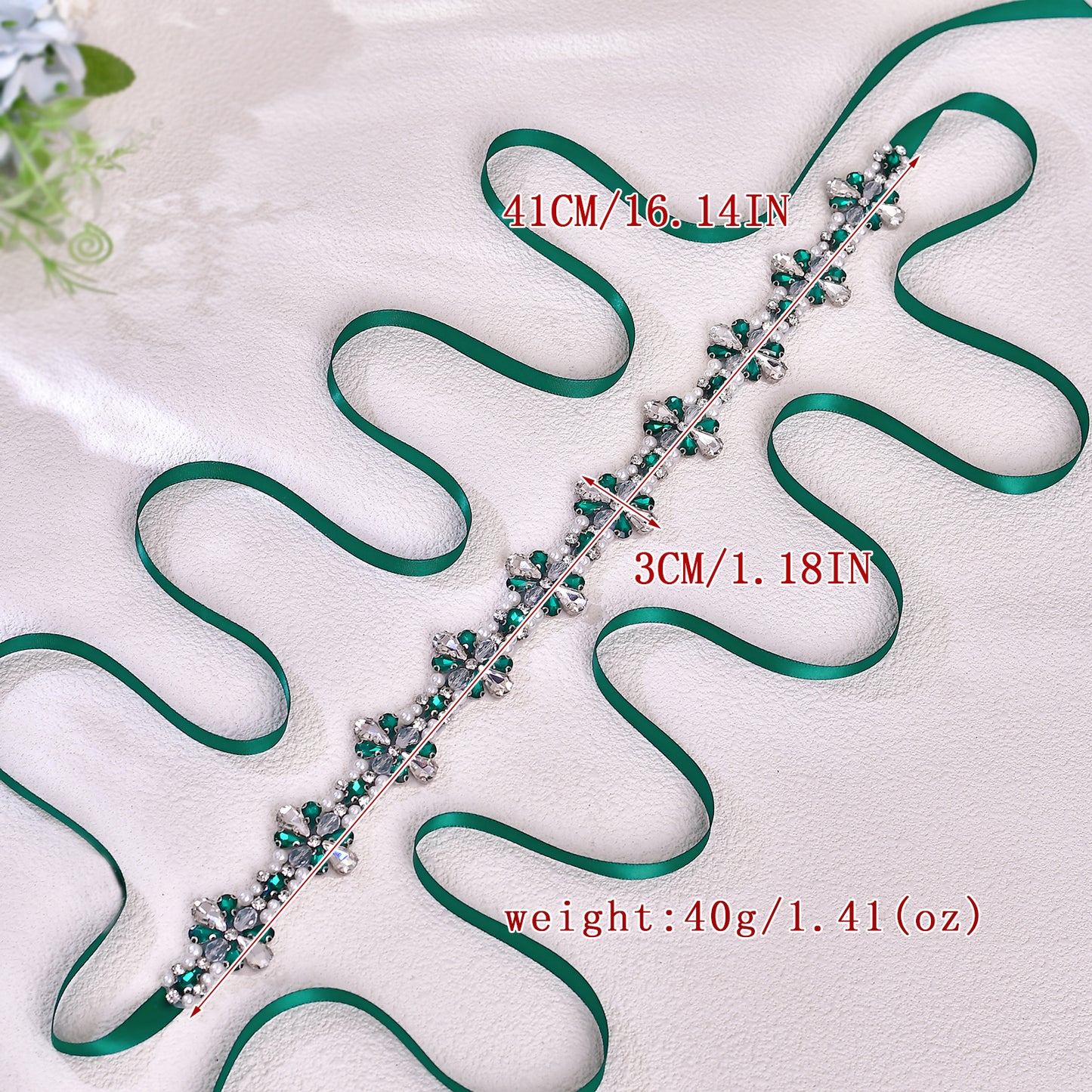 BRIDELLA BS169KL Bridal Belt Diamond Design Pearl Crystal Green Diamond Dress Decoration