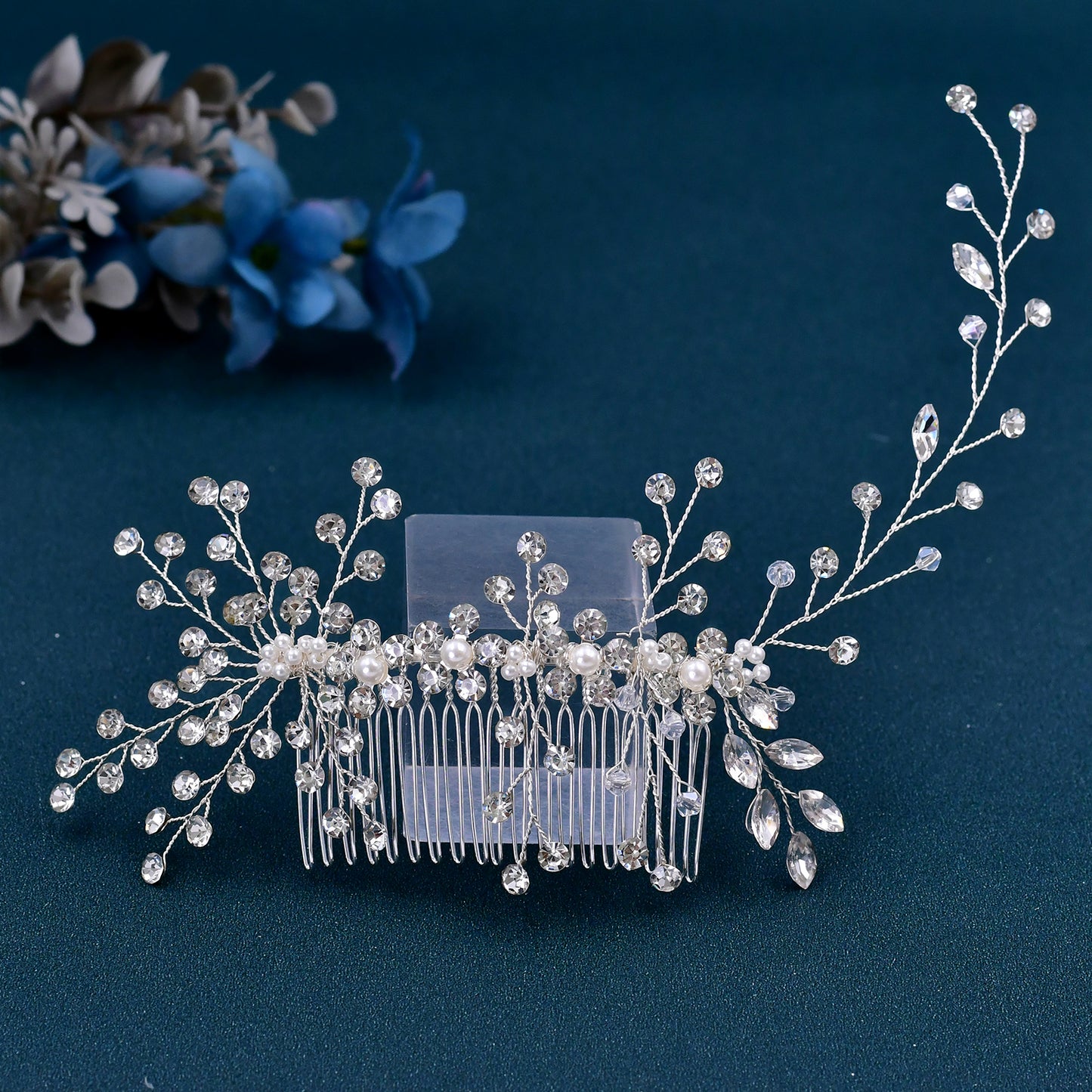 BRIDELLA BHP15 Bride Pearl Hair Comb Handmade Crystal Hair Piece for Women Bridal Wedding Hair Accessories Rhinestone Headwear