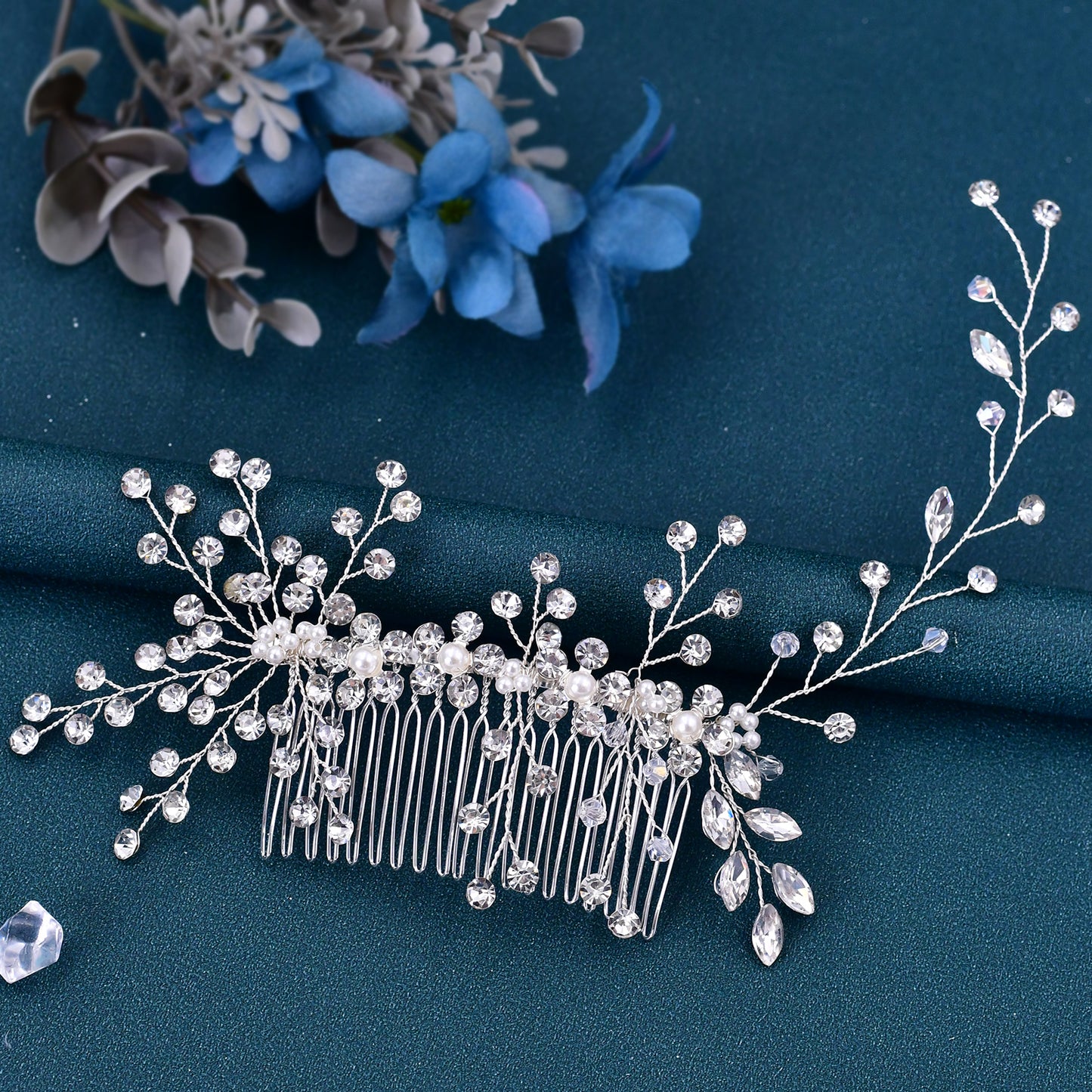 BRIDELLA BHP15 Bride Pearl Hair Comb Handmade Crystal Hair Piece for Women Bridal Wedding Hair Accessories Rhinestone Headwear