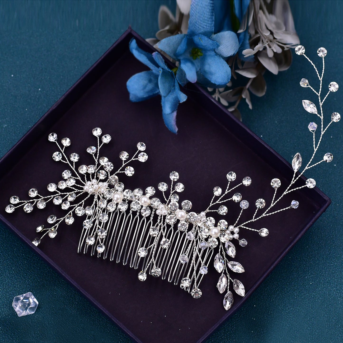 BRIDELLA BHP15 Bride Pearl Hair Comb Handmade Crystal Hair Piece for Women Bridal Wedding Hair Accessories Rhinestone Headwear