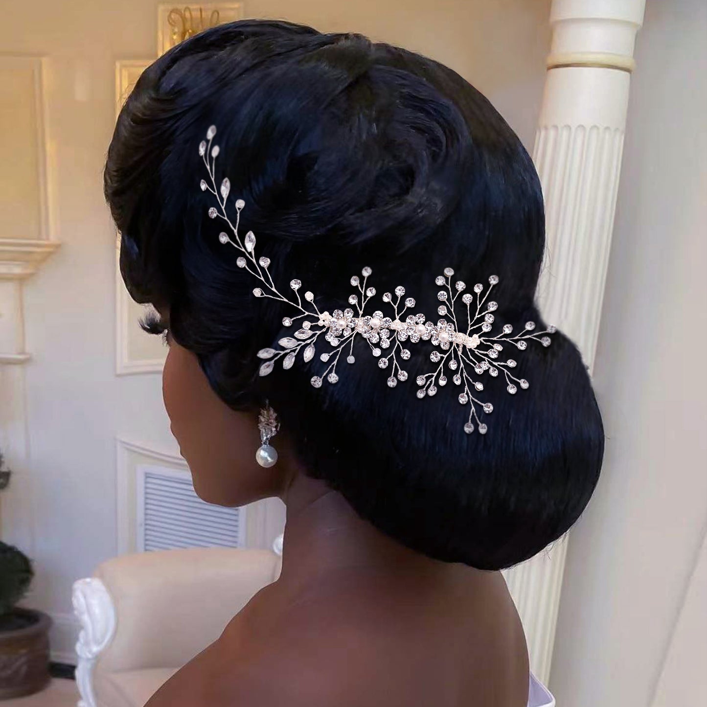 BRIDELLA BHP15 Bride Pearl Hair Comb Handmade Crystal Hair Piece for Women Bridal Wedding Hair Accessories Rhinestone Headwear