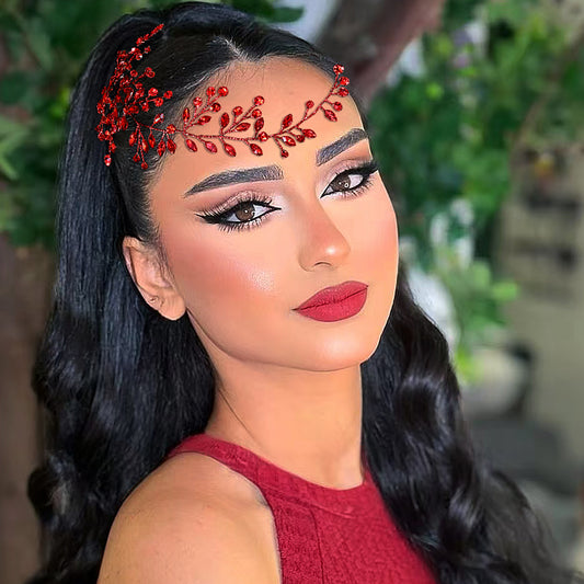 BRIDELLA BHP21 Red Bridal Headband Rhinestone Hair Accessories Wedding Rhinestone Hairpiece Bridesmaid Jewelry Head Decoration