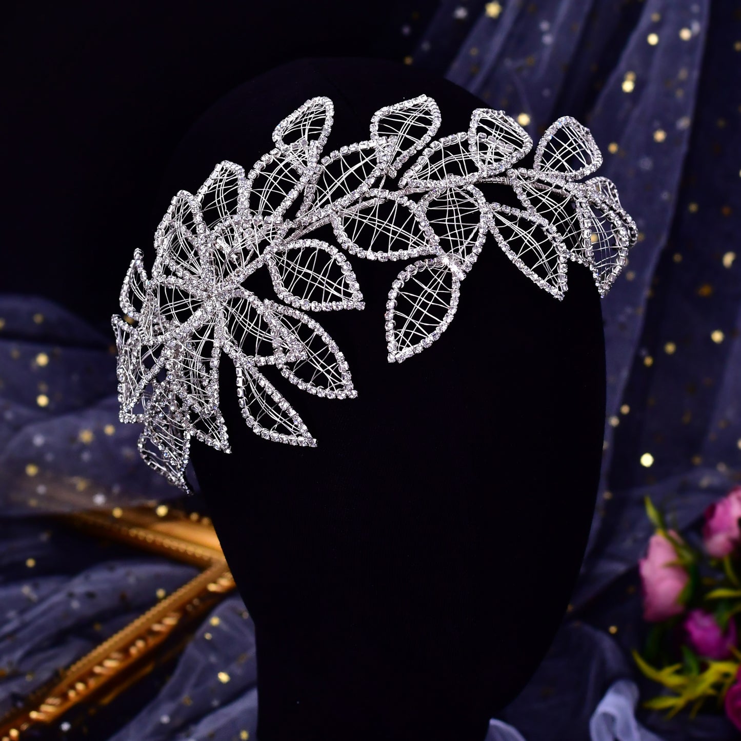 BRIDELLA BHP256-XS Handmade Bridal Crown Woman Wedding Hair Accessories Rhinestone Headpiece European Bridal Tiara and Headdress