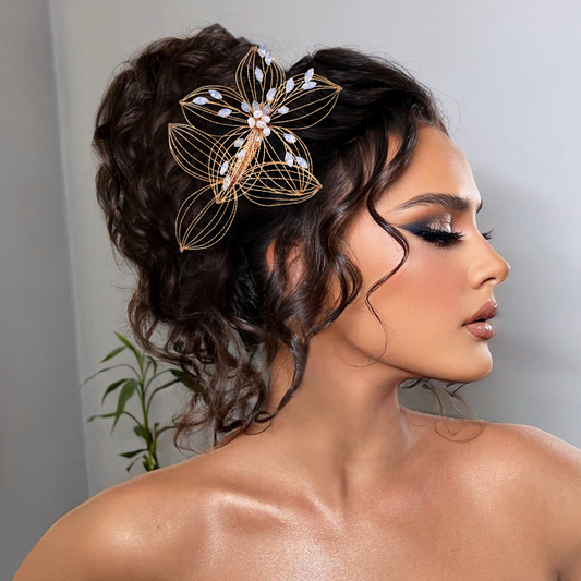 BHP257-S silver rhinestone pearl hair comb