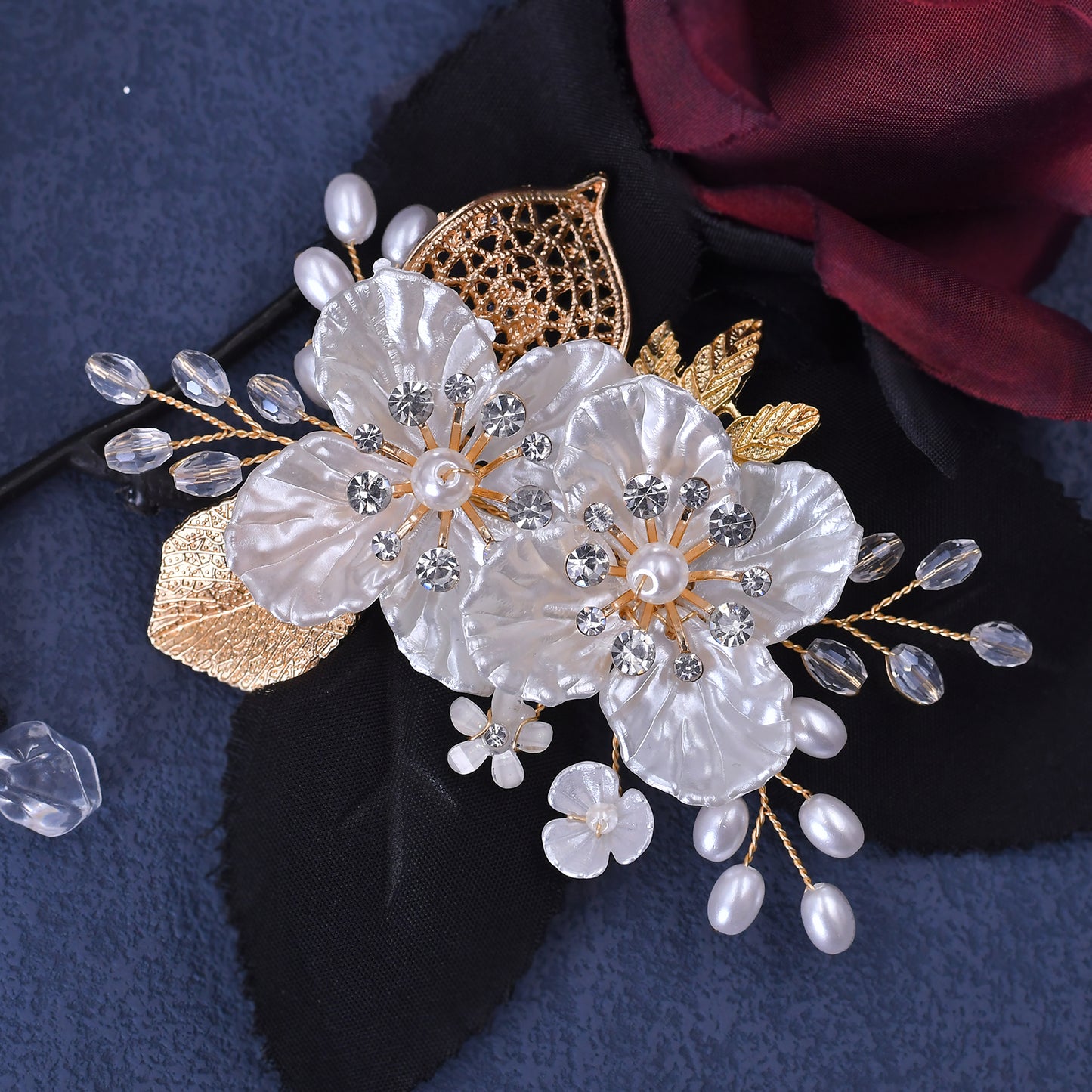 BRIDELLA BHP269 Golden Hollow Leaf Hair Clip Shell Petal Wedding Hair Accessory Handmade Bridal Headpiece Hair Clip