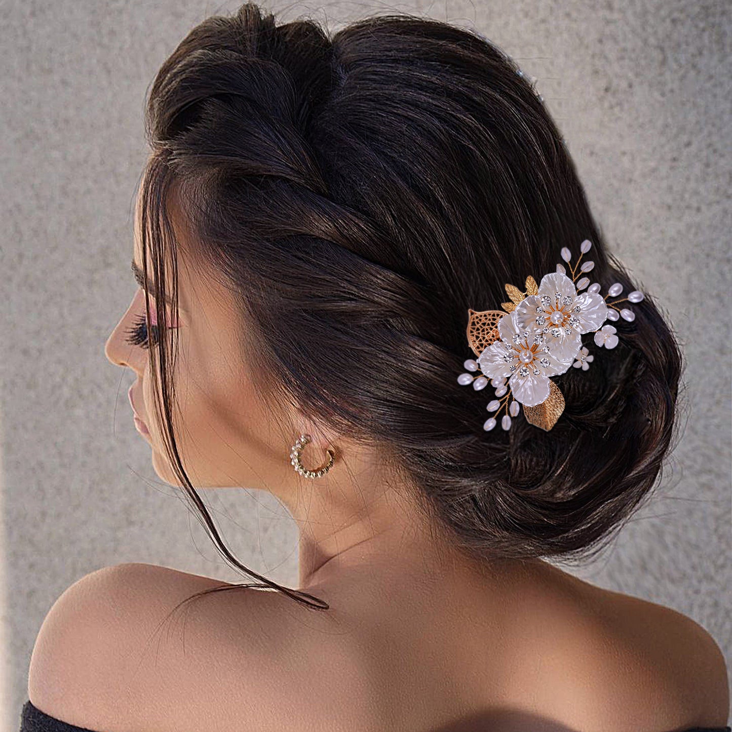 BRIDELLA BHP269 Golden Hollow Leaf Hair Clip Shell Petal Wedding Hair Accessory Handmade Bridal Headpiece Hair Clip