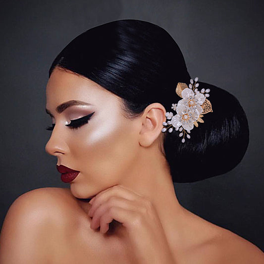 BRIDELLA BHP269 Golden Hollow Leaf Hair Clip Shell Petal Wedding Hair Accessory Handmade Bridal Headpiece Hair Clip