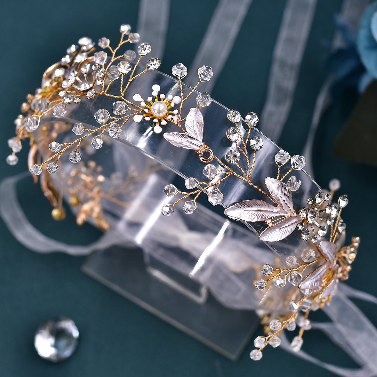 BRIDELLA BHP294 Flower Bridal Headband Elegant Wedding Headwear Bride Wedding Hair Accessories Crystal Women Headdress for Party