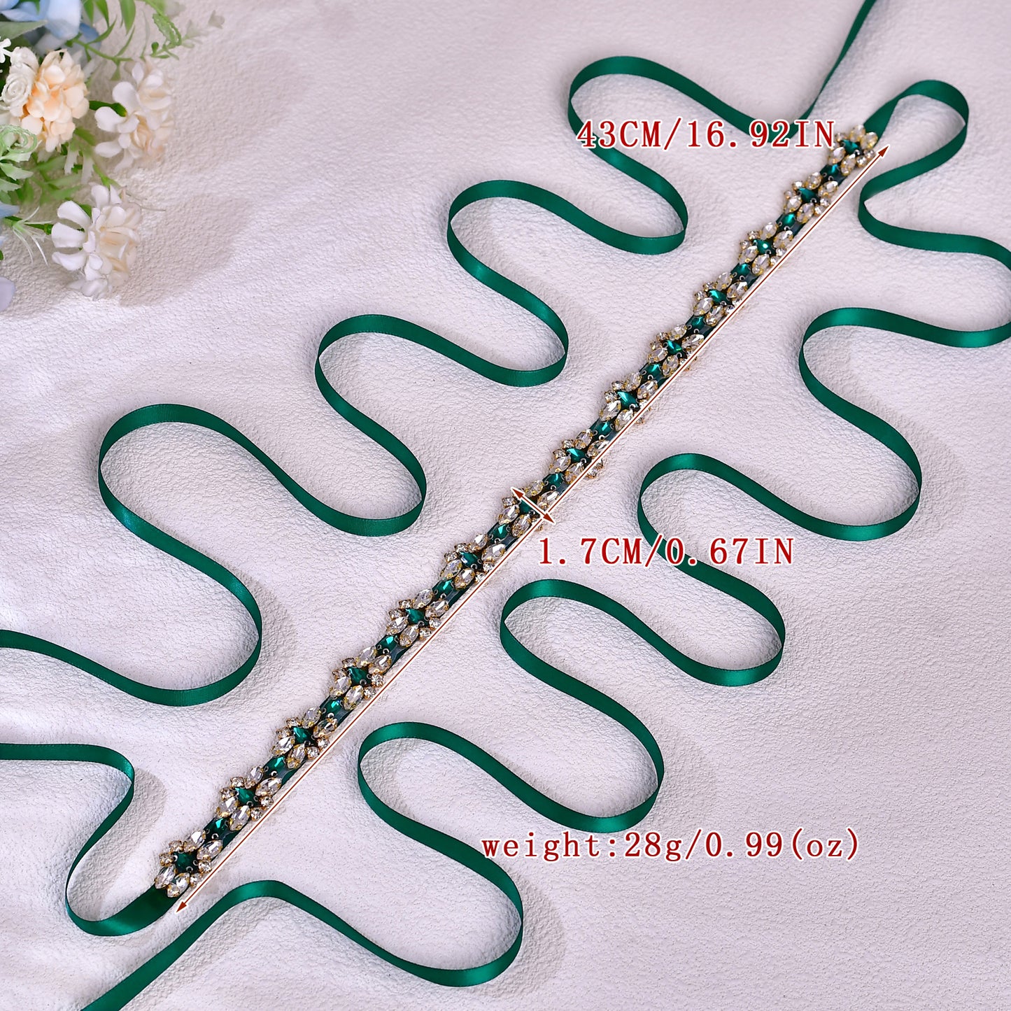 BRIDELLA BS333GKL Green Dress Belt Large Sized Girl Emerald Glass Diamond