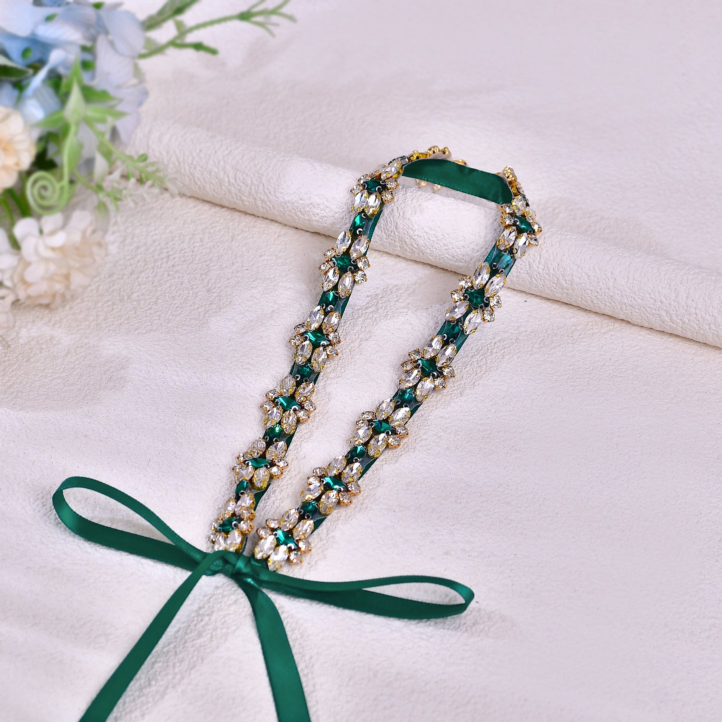 BRIDELLA BS333GKL Green Dress Belt Large Sized Girl Emerald Glass Diamond