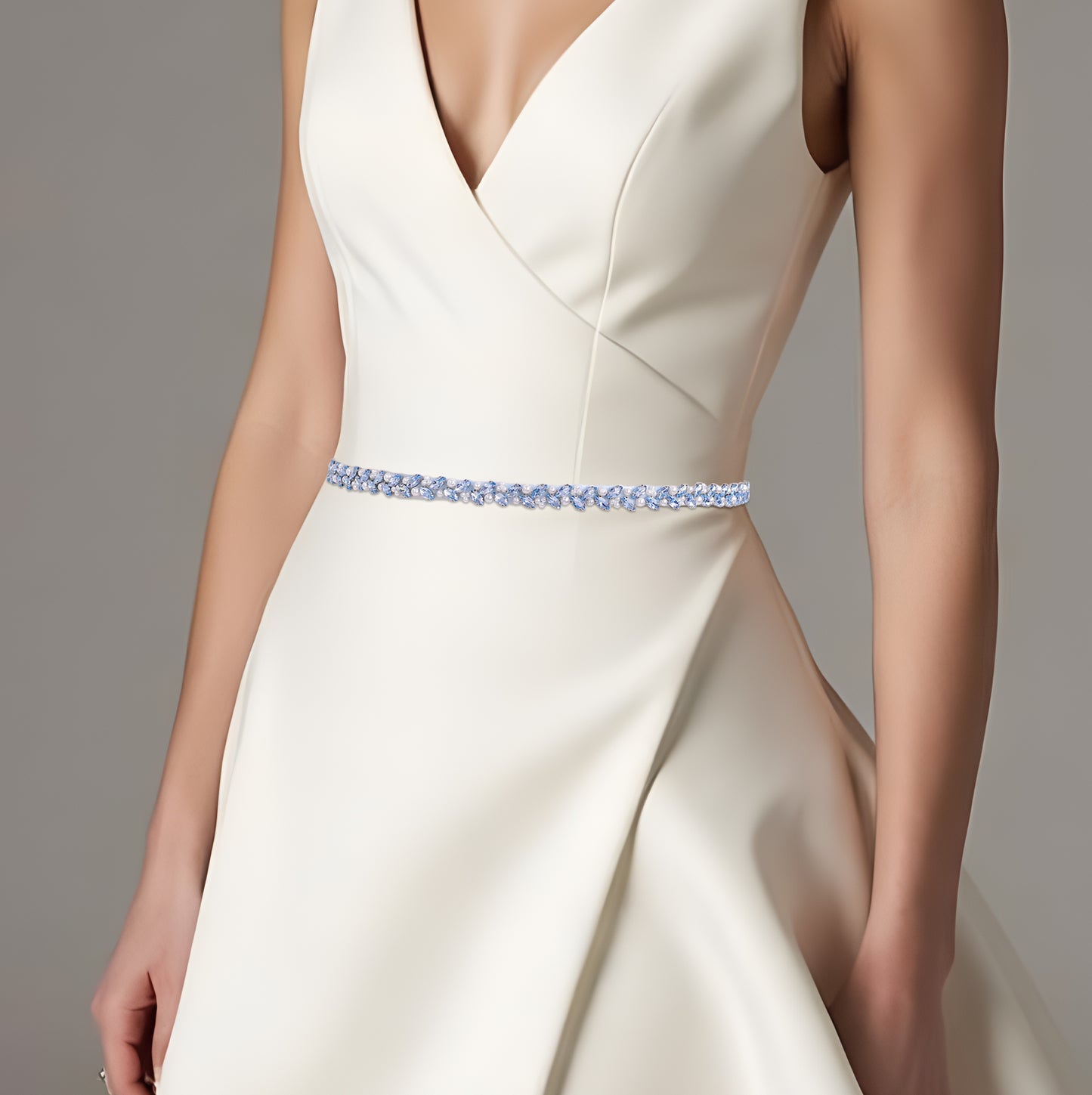 BRIDELLA BS383QL Dreamy Light Blue Diamond Belt Large Satin Waist Cover Hand Sewn