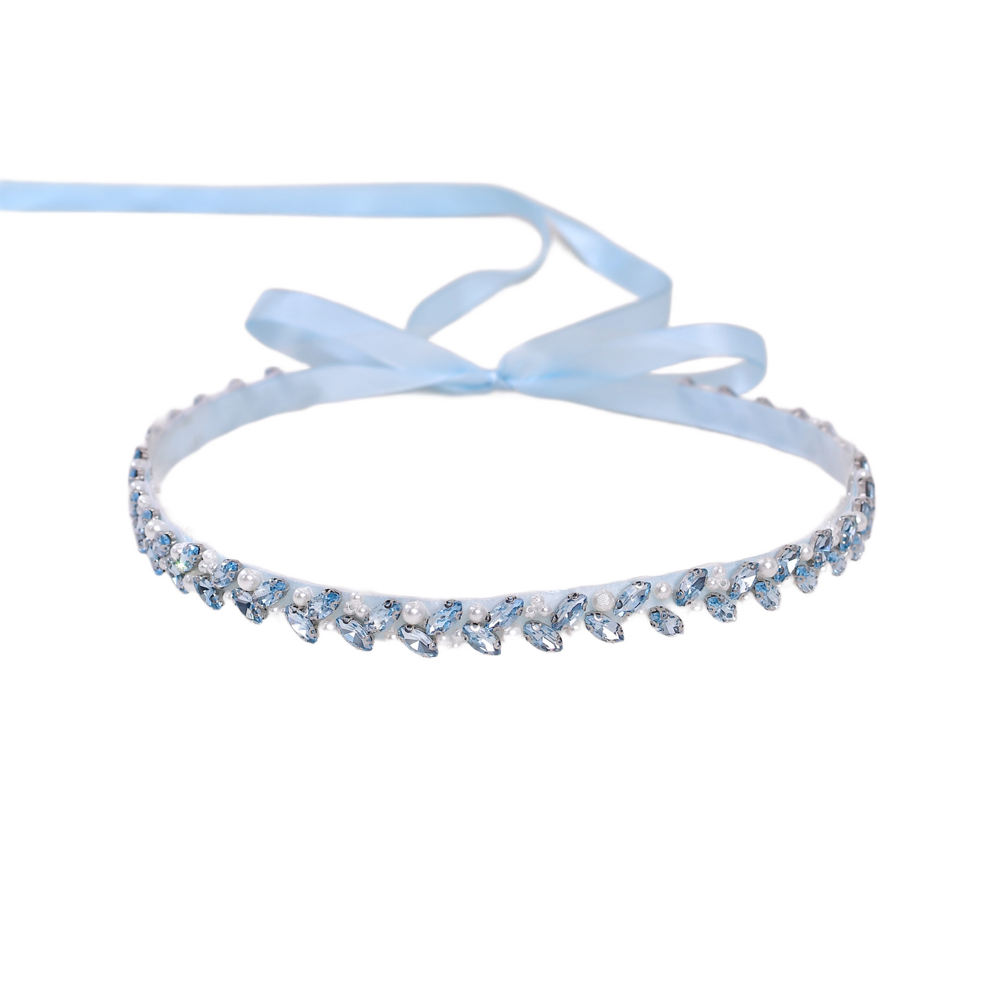 BRIDELLA BS383QL Dreamy Light Blue Diamond Belt Large Satin Waist Cover Hand Sewn