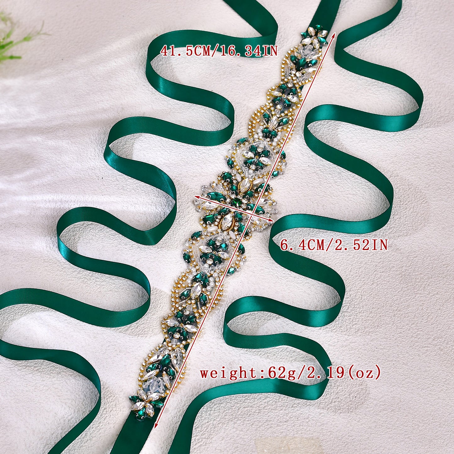 BRIDELLA BS433GKL Beautiful Widened Gold Green Contrasting Glass Diamond Skirt Waist Accessory Hand Sewn
